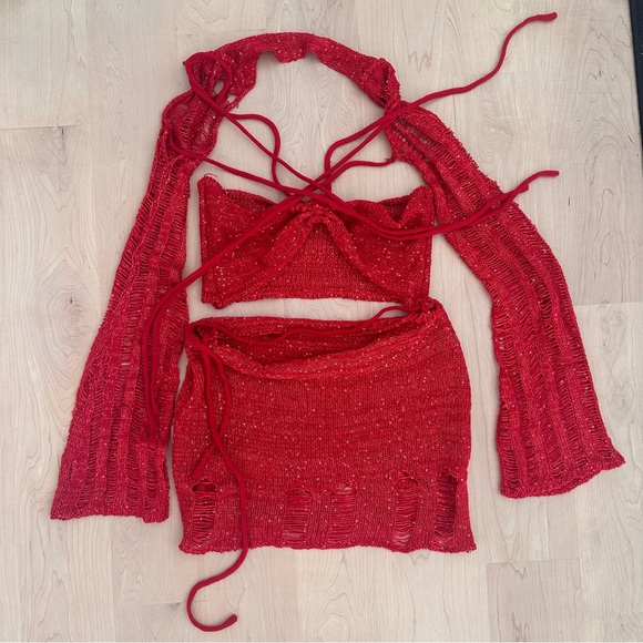 Red sequin knit crochet fairy set - Picture 2 of 4